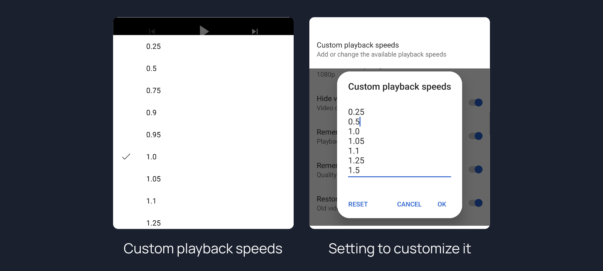 Custom playback speeds