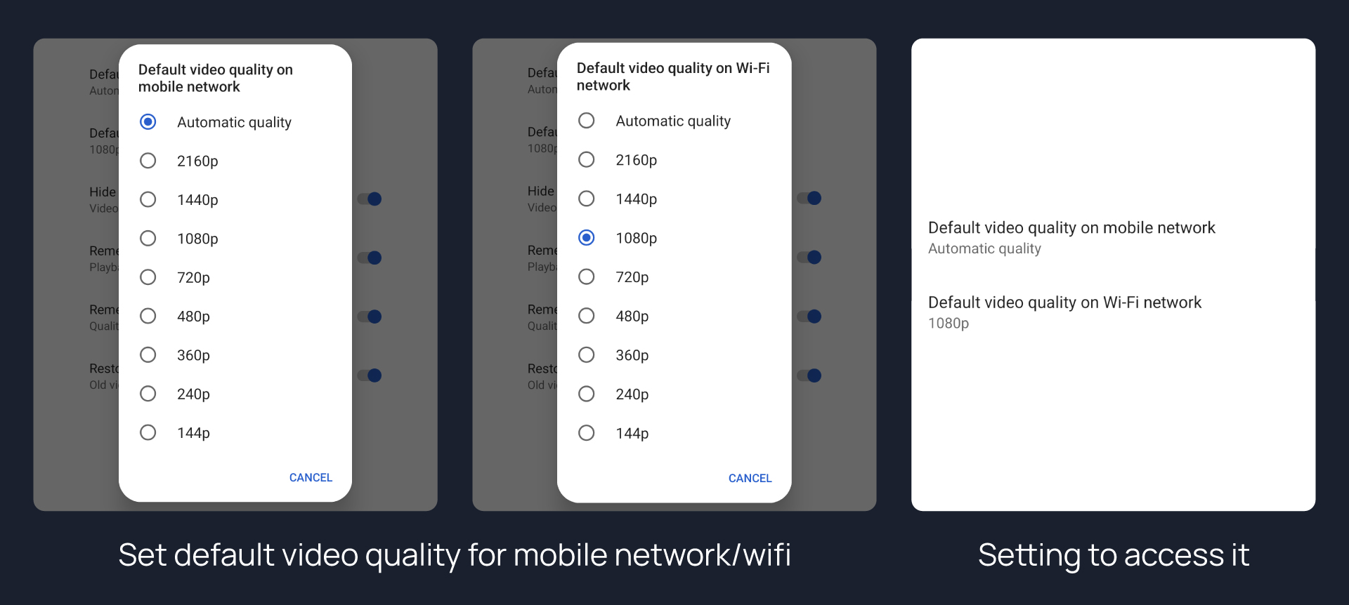 Default video quality