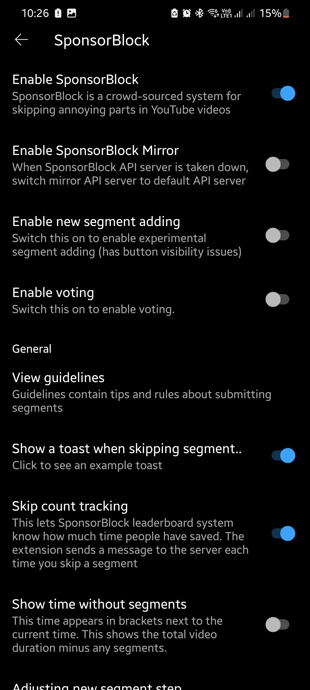 SponsorBlock Settings